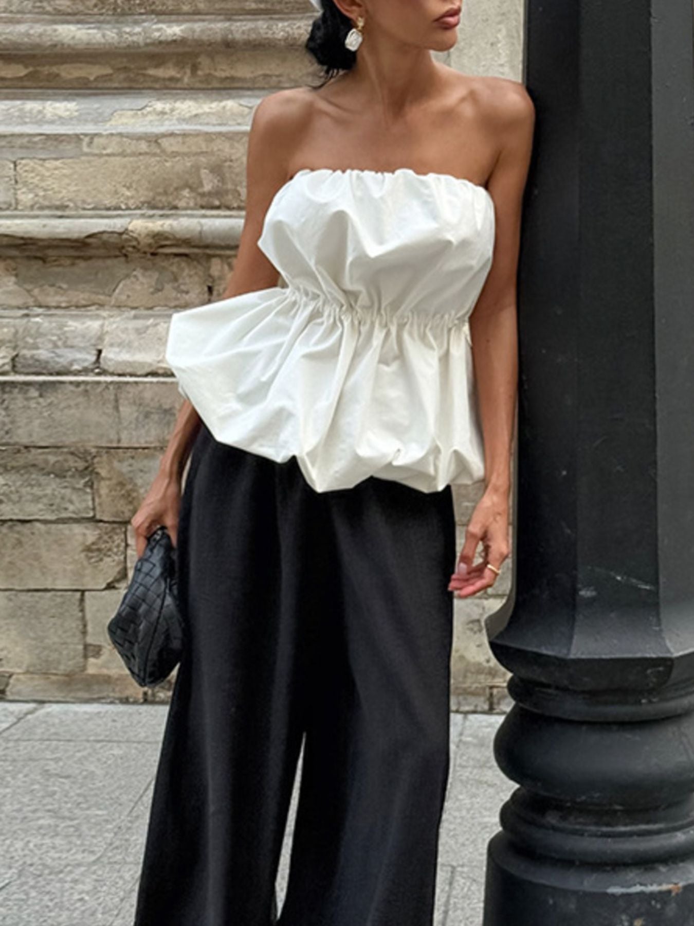 Ruched Bubble Hem Tube Top - Godess beauty  #