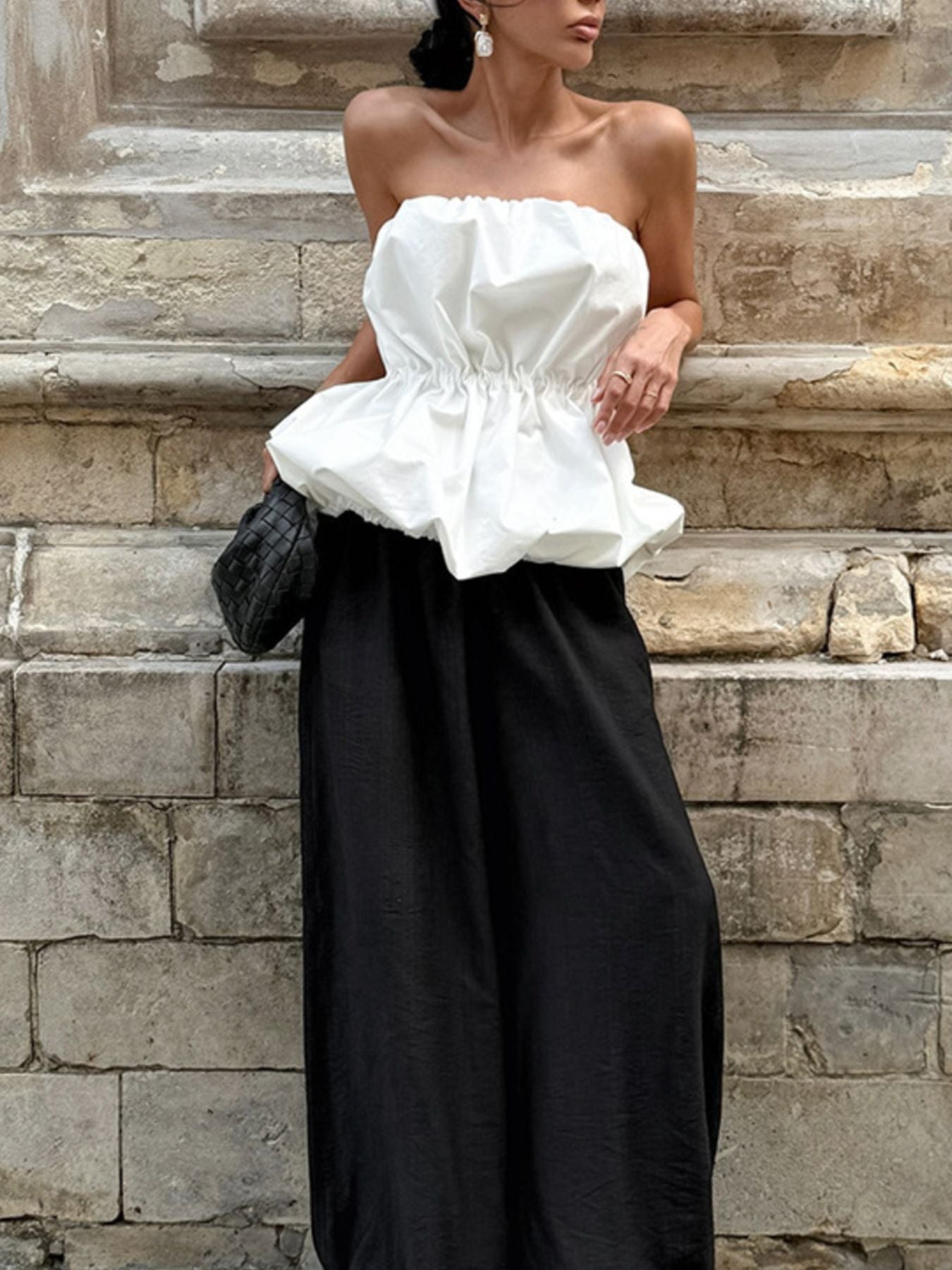 Ruched Bubble Hem Tube Top - Godess beauty  #