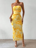 Ruched Strapless Bodycon Midi Dress - Godess beauty 