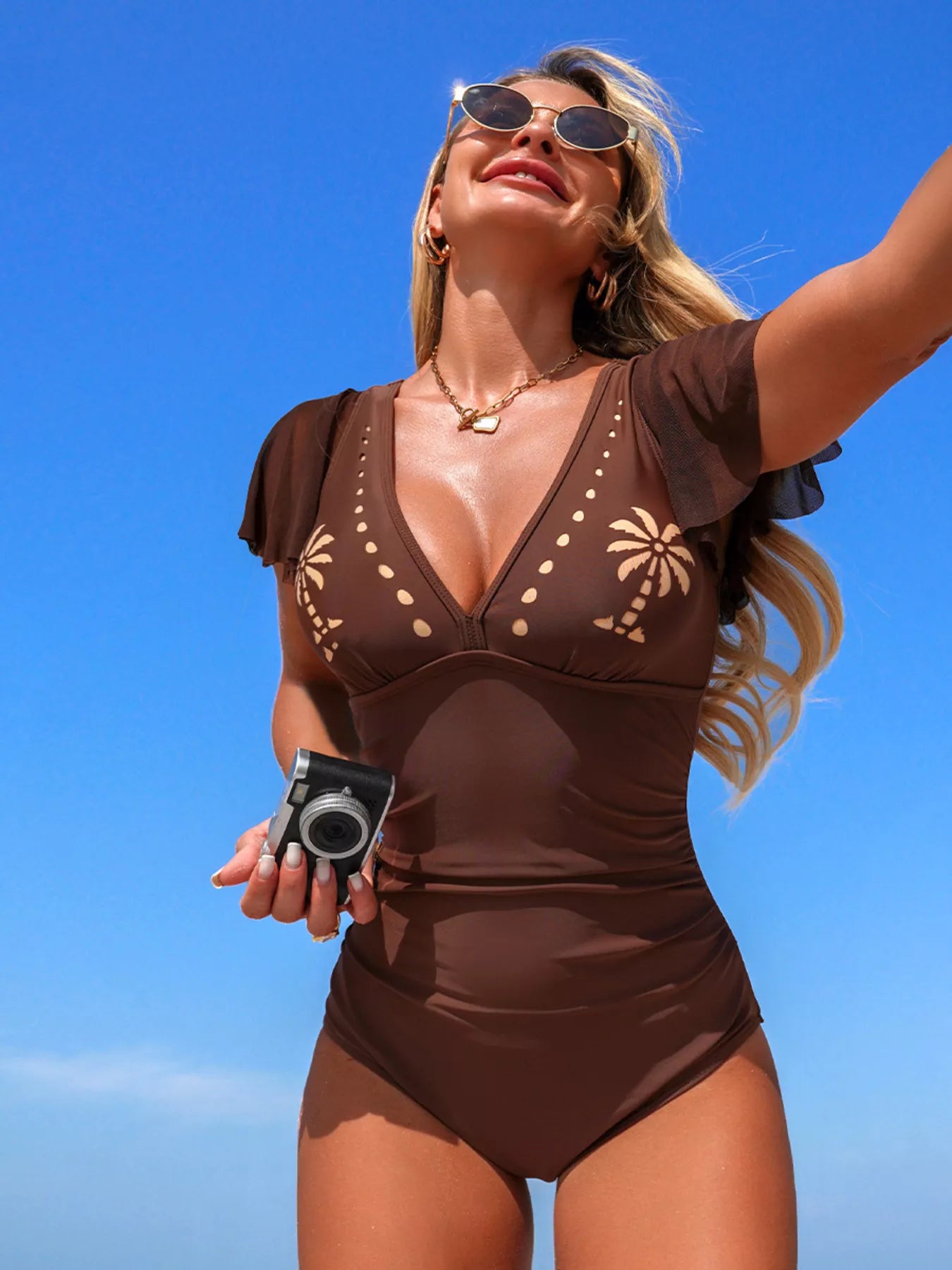 Ruffle Sleeve One-Piece Swimsuit - Godess beauty 