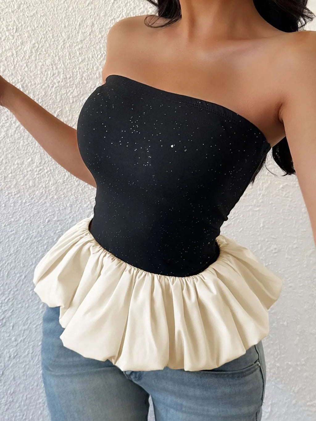 Ruffled Bubble Hem Tube Top - Godess beauty 