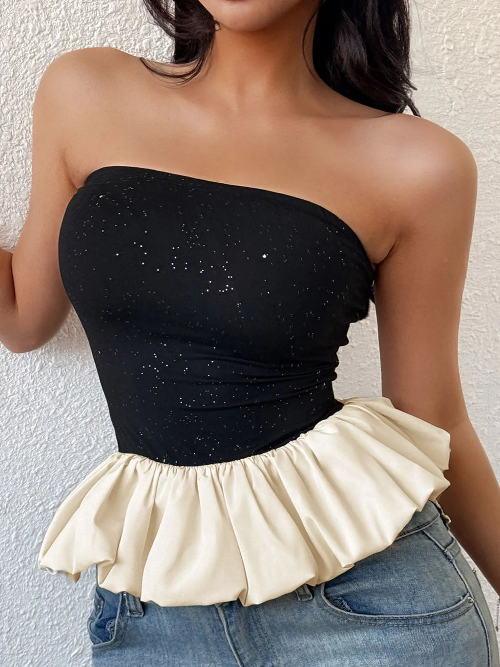 Ruffled Bubble Hem Tube Top - Godess beauty 