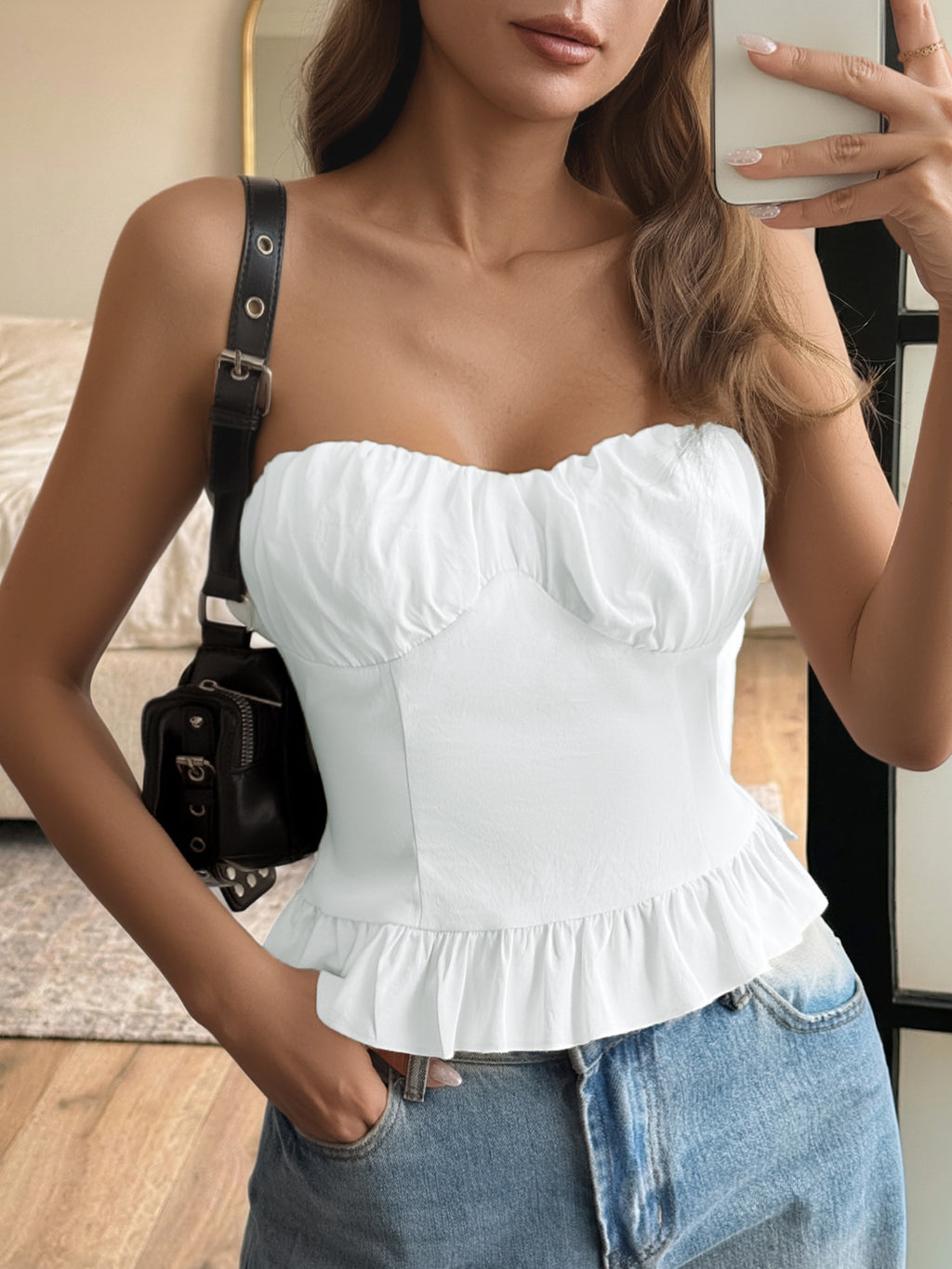 Ruffled hem tube top for women - Godess beauty 