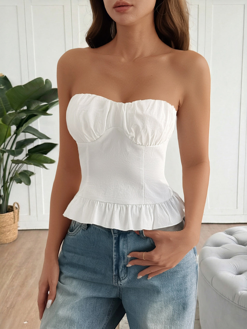 Ruffled hem tube top for women - Godess beauty 