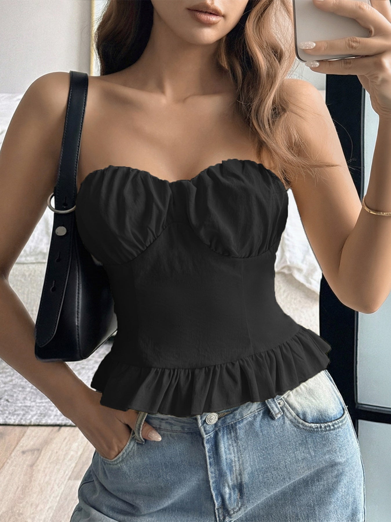 Ruffled hem tube top for women - Godess beauty 