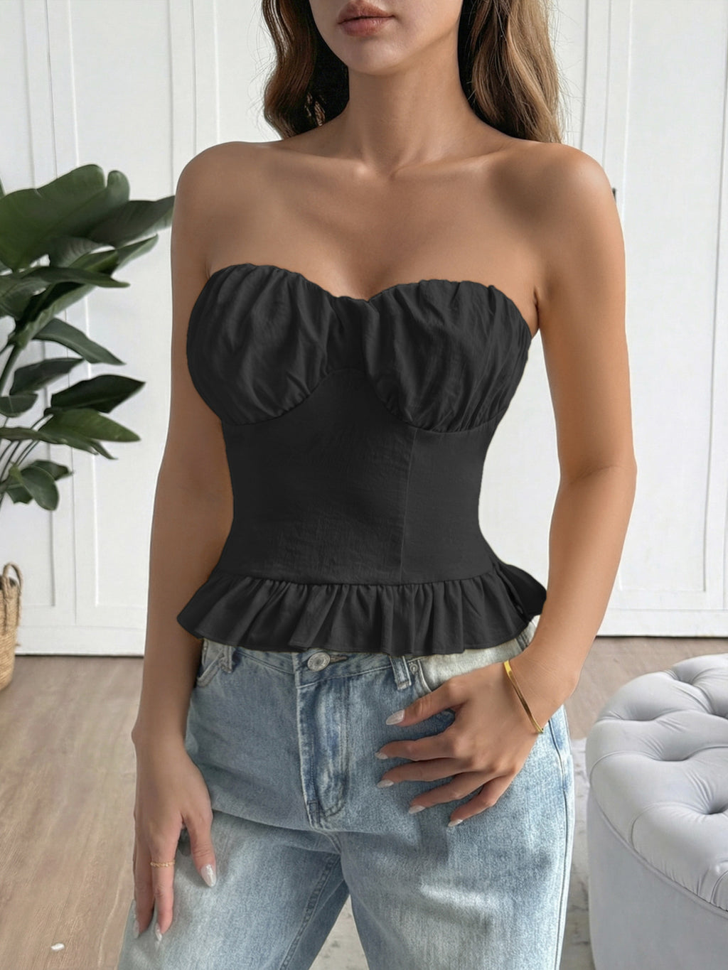 Ruffled hem tube top for women - Godess beauty 