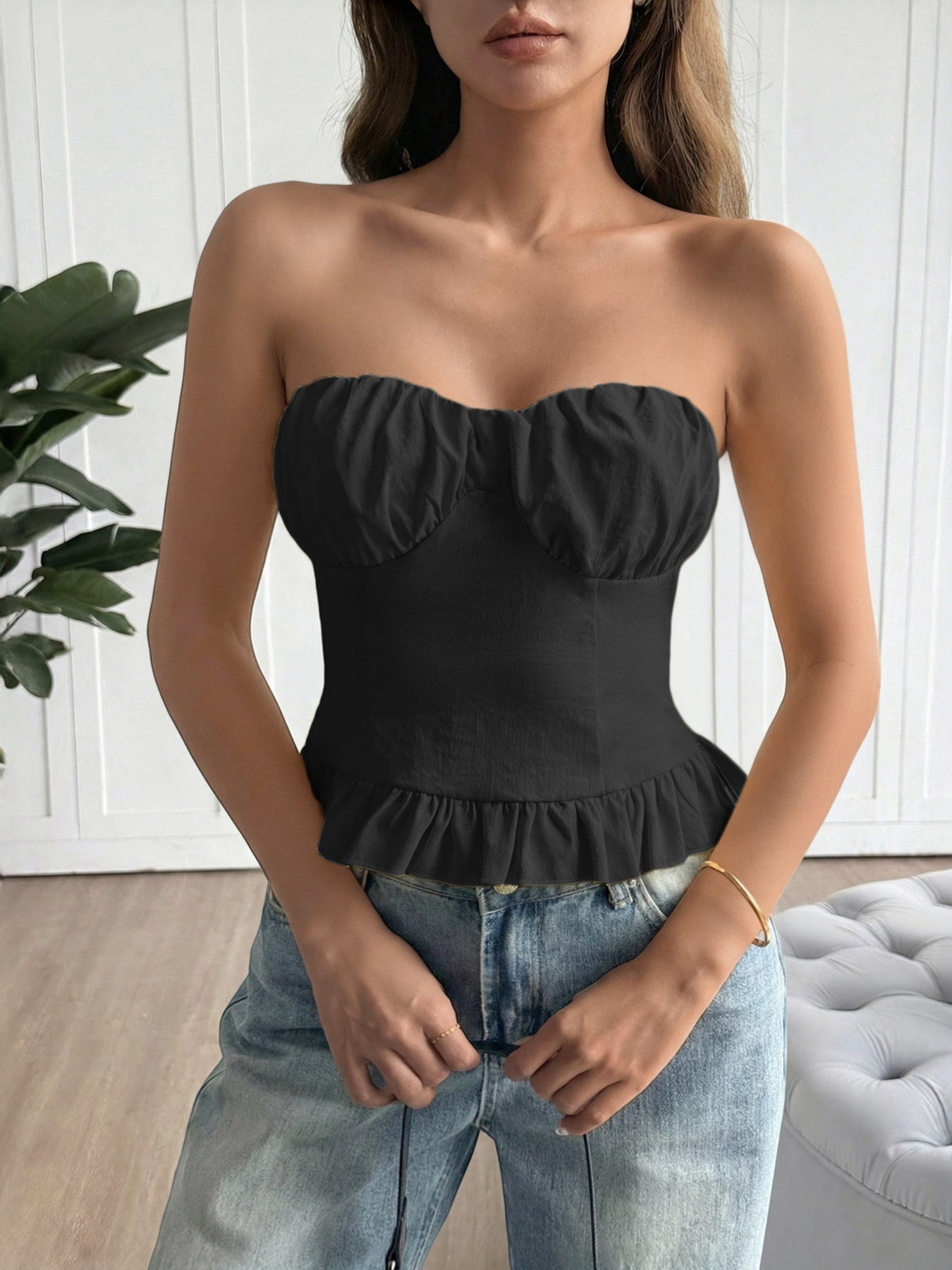 Ruffled hem tube top for women - Godess beauty 