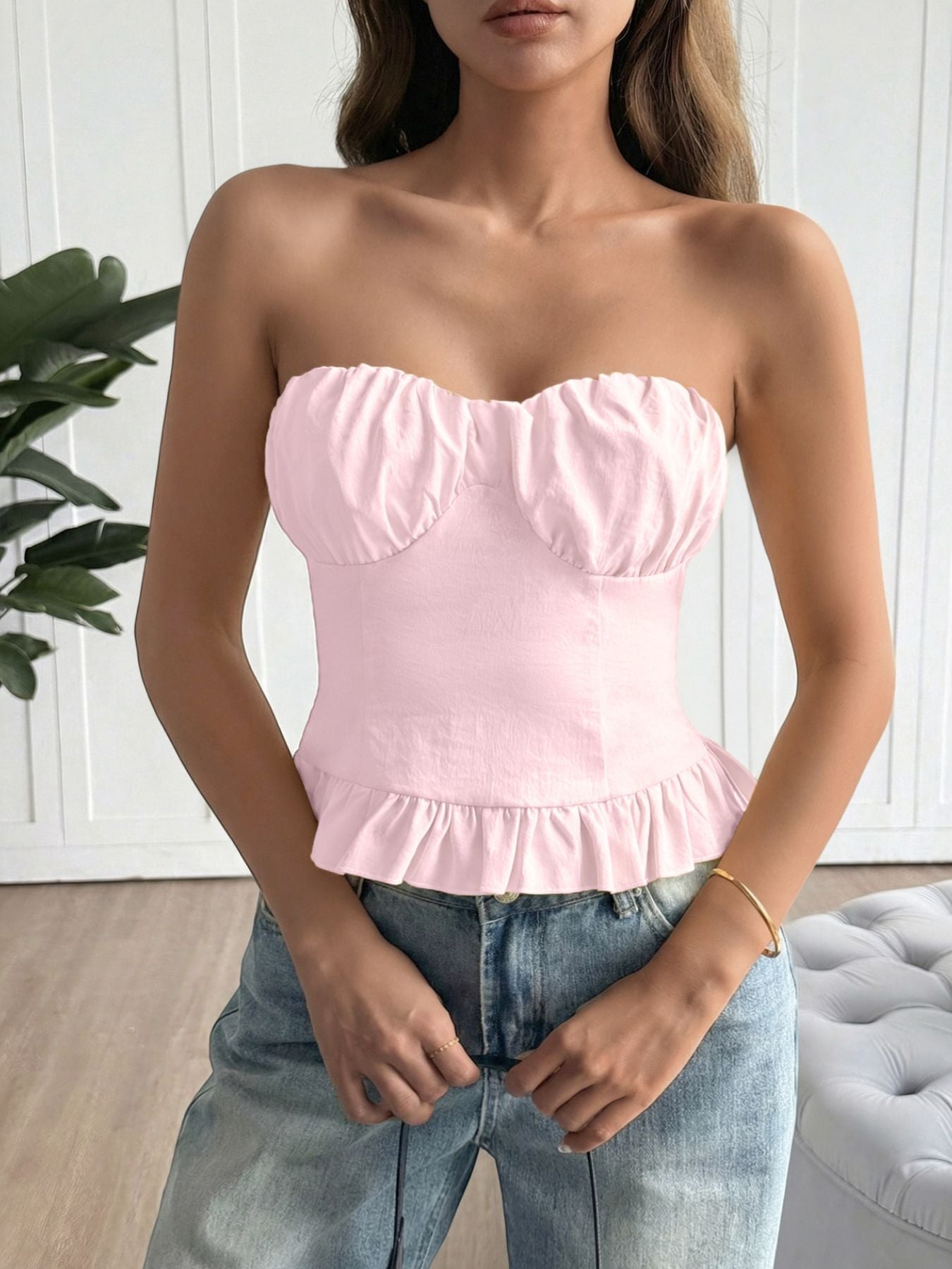 Ruffled hem tube top for women - Godess beauty 