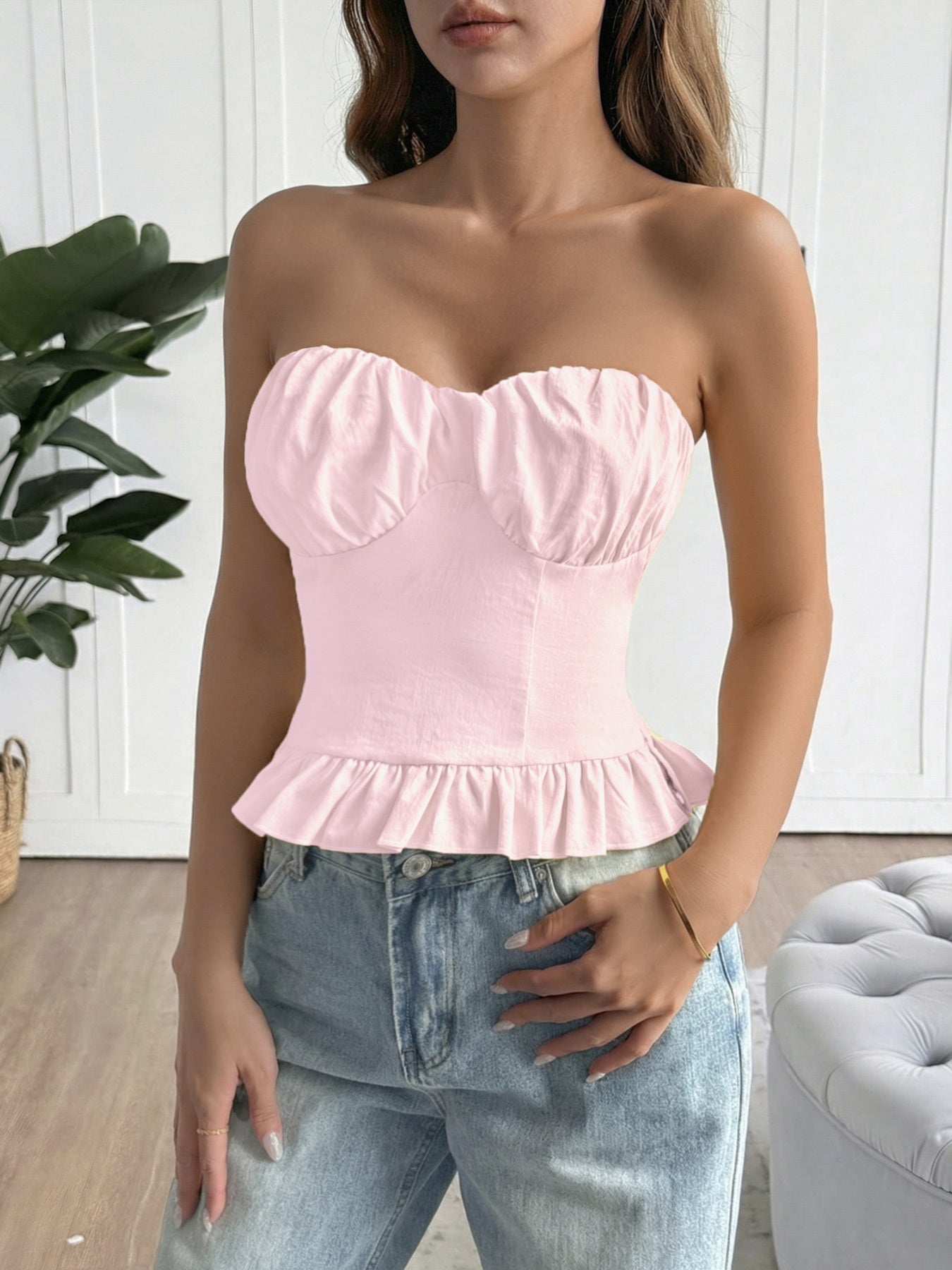 Ruffled hem tube top for women - Godess beauty 