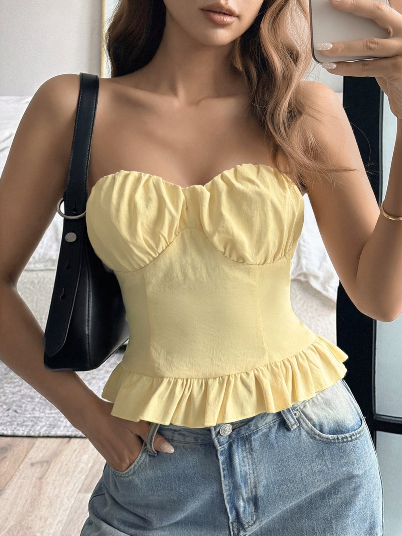 Ruffled hem tube top for women - Godess beauty 