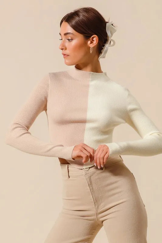 SO ME Color Block Fitted Crop Sweater Top - Godess beauty 