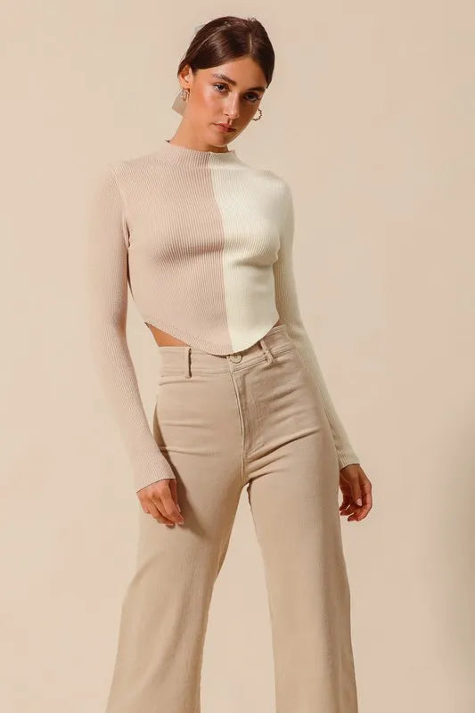 SO ME Color Block Fitted Crop Sweater Top - Godess beauty 