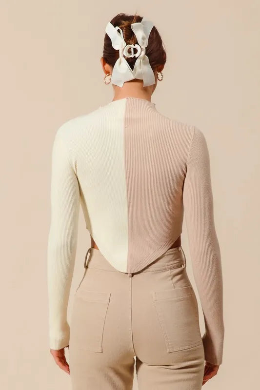 SO ME Color Block Fitted Crop Sweater Top - Godess beauty 