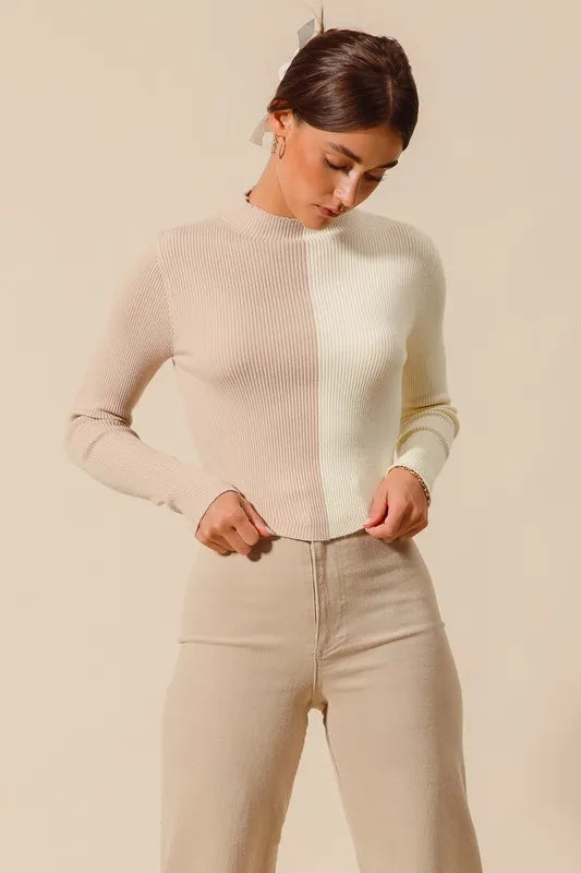 SO ME Color Block Fitted Crop Sweater Top - Godess beauty 