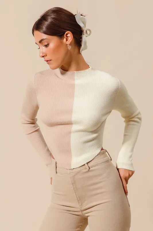 SO ME Color Block Fitted Crop Sweater Top - Godess beauty 