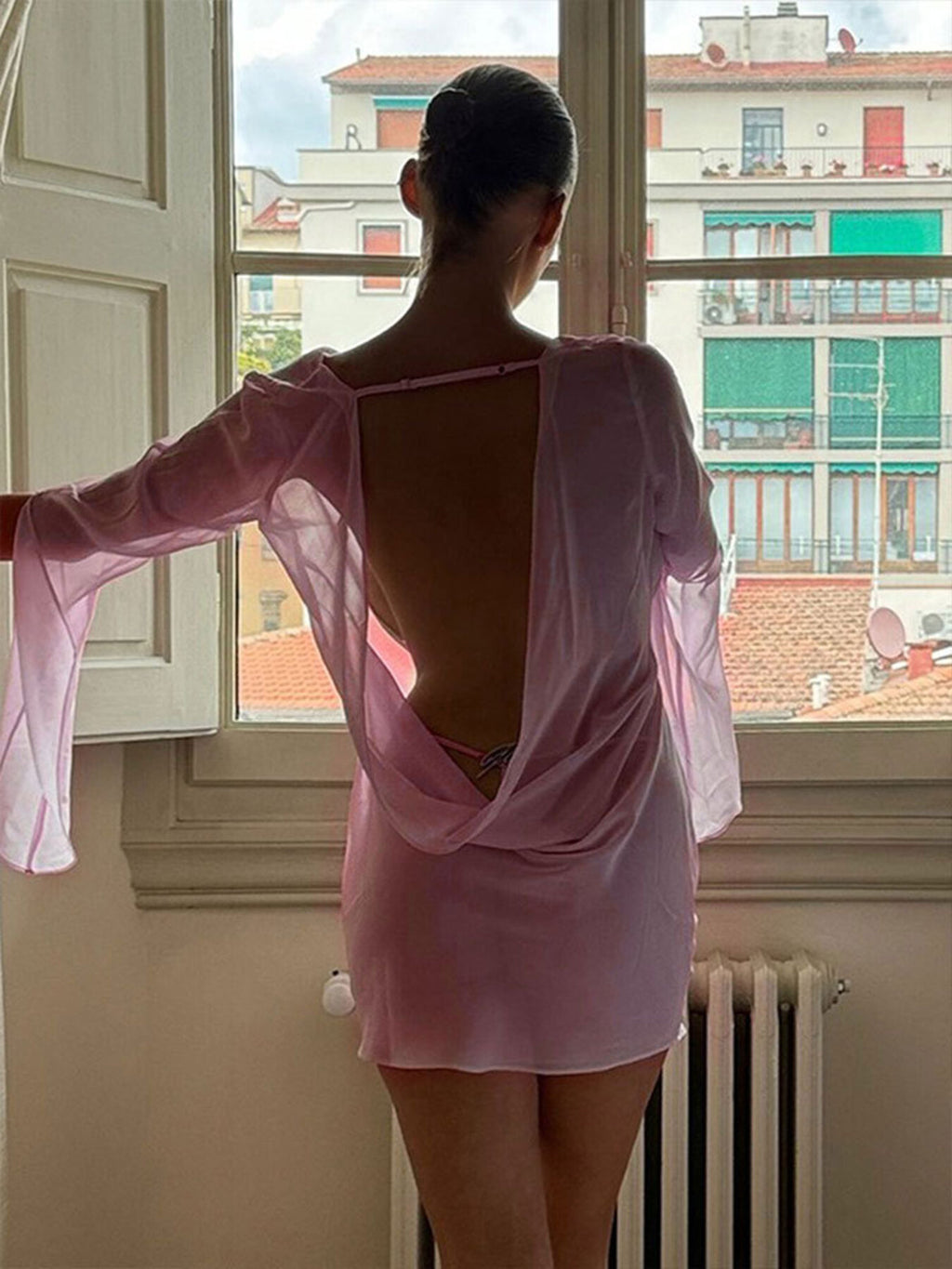 Sheer chiffon plunge mini dress - Godess beauty 