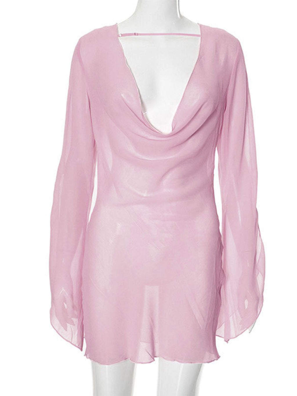 Sheer chiffon plunge mini dress - Godess beauty 