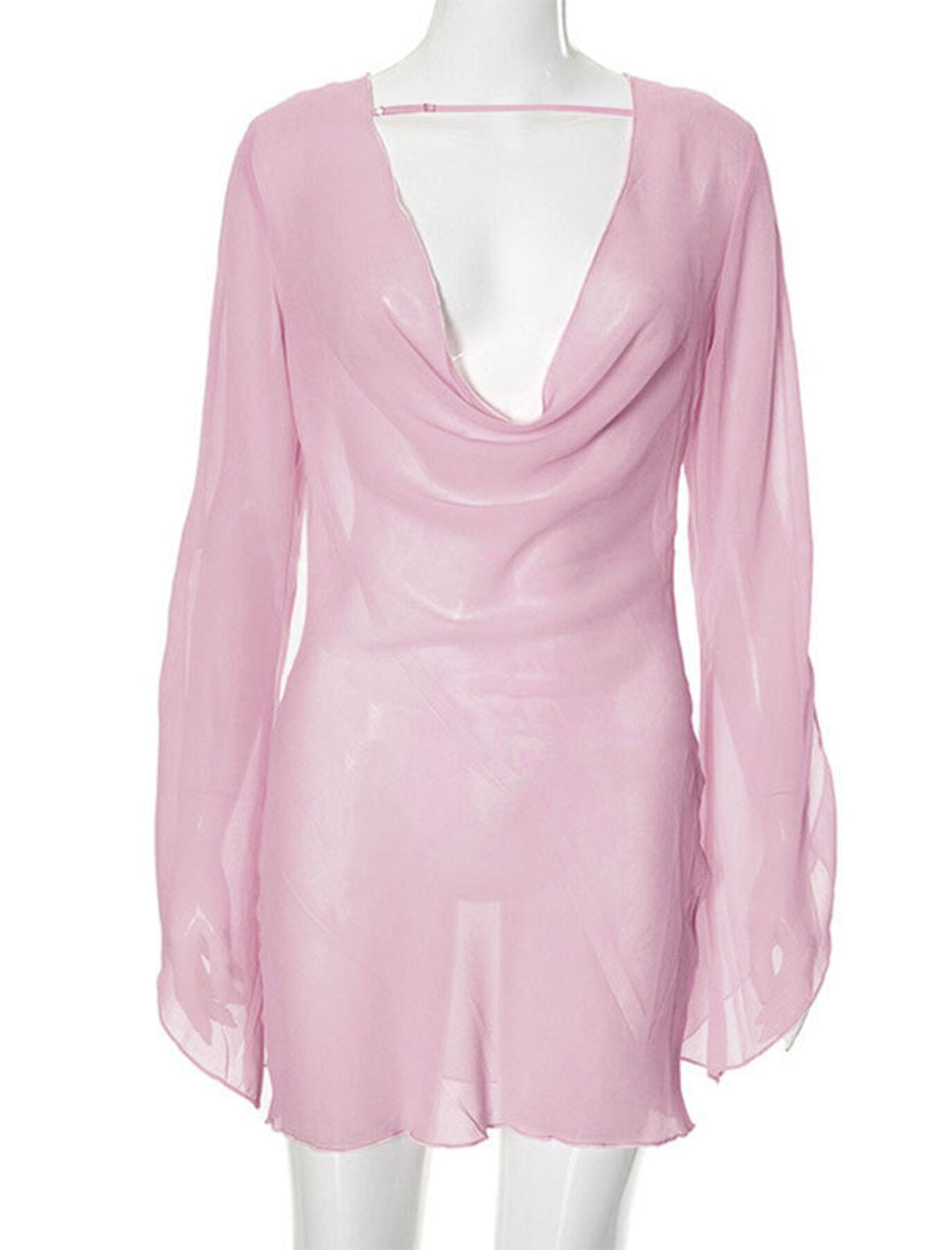 Sheer chiffon plunge mini dress - Godess beauty 