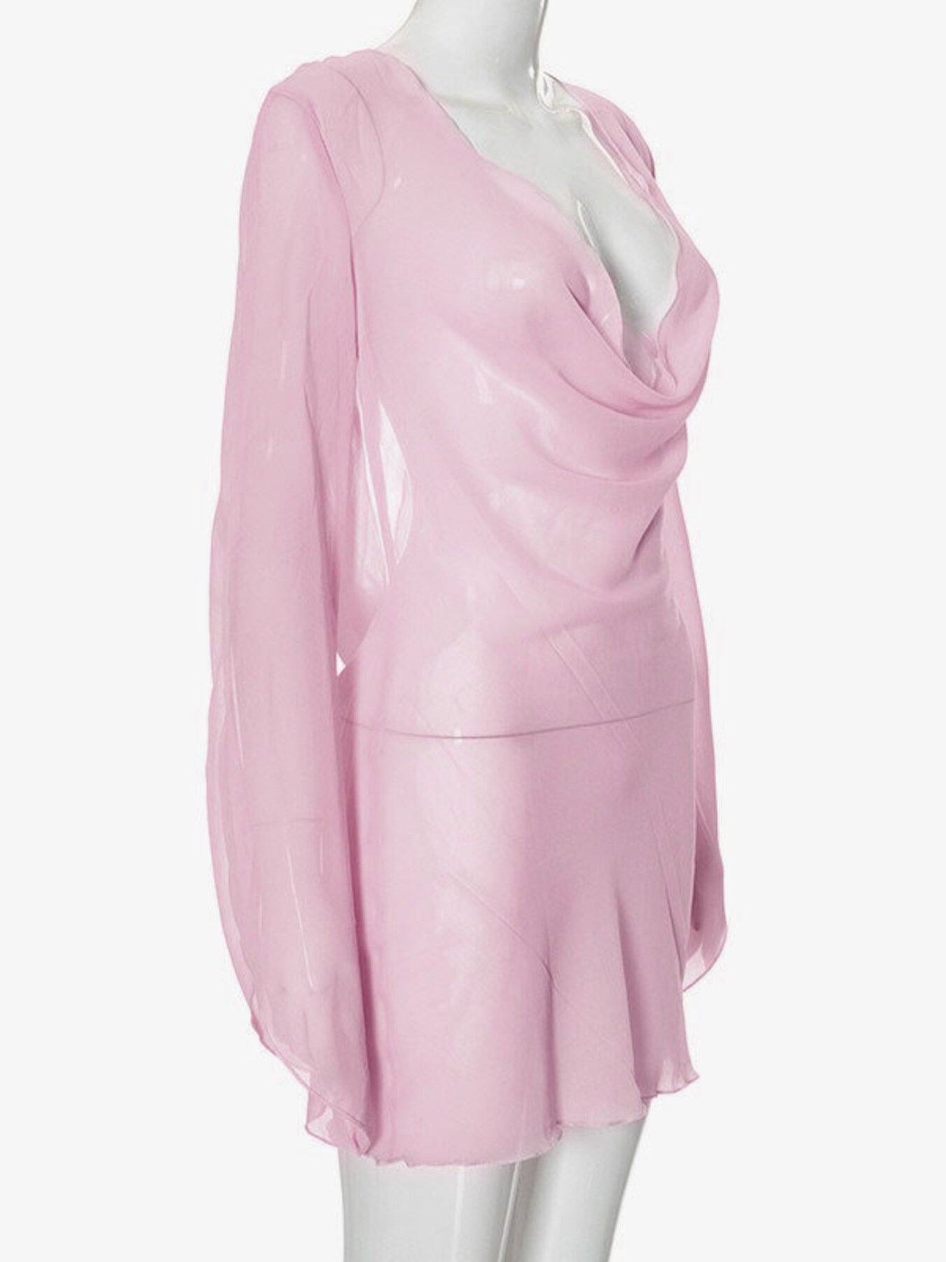 Sheer chiffon plunge mini dress - Godess beauty 