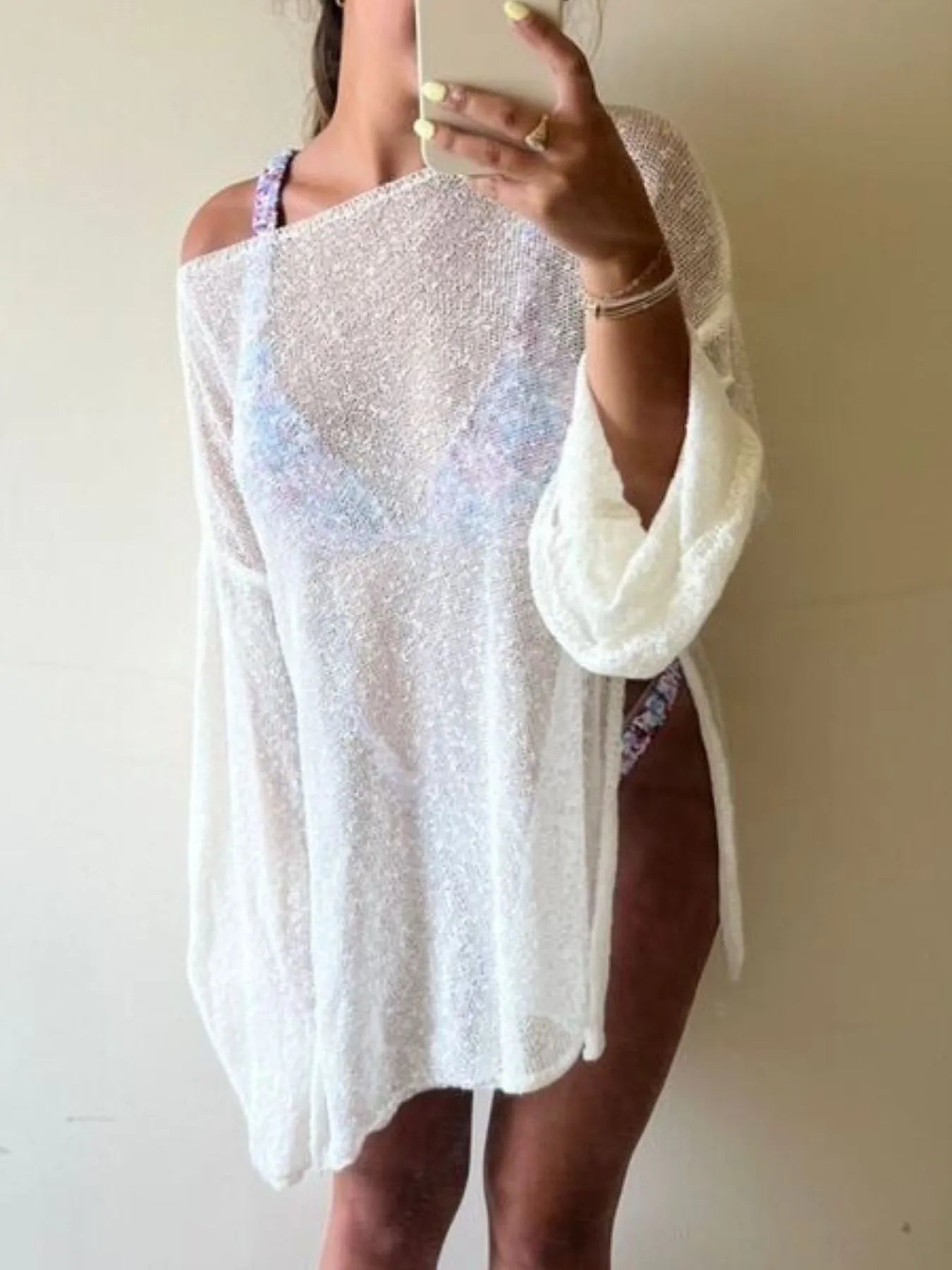 Side Slit Bell Sleeves Cover-Up - Godess beauty 