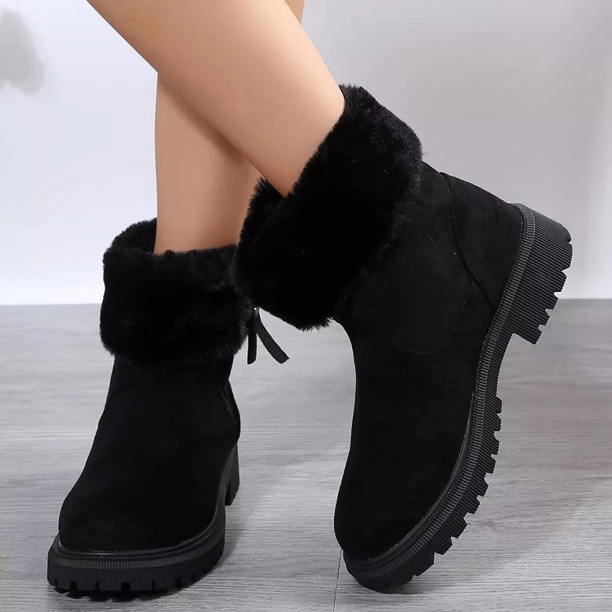 Side Zipper Fuzzy Boots - Godess beauty 