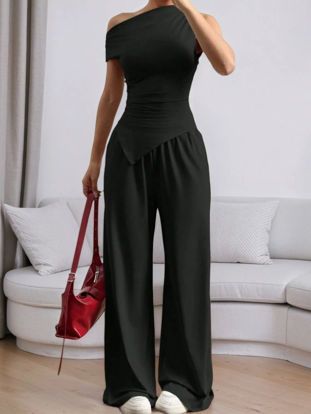 Single Shoulder Top and Pants Set - Godess beauty 