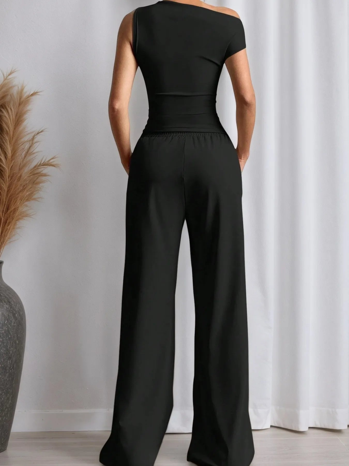 Single Shoulder Top and Pants Set - Godess beauty 