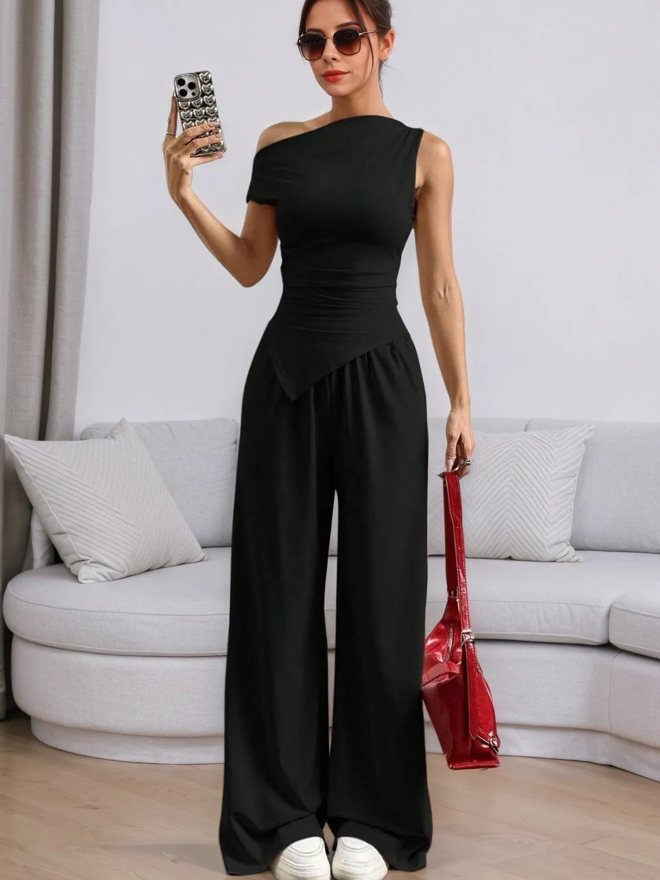 Single Shoulder Top and Pants Set - Godess beauty 