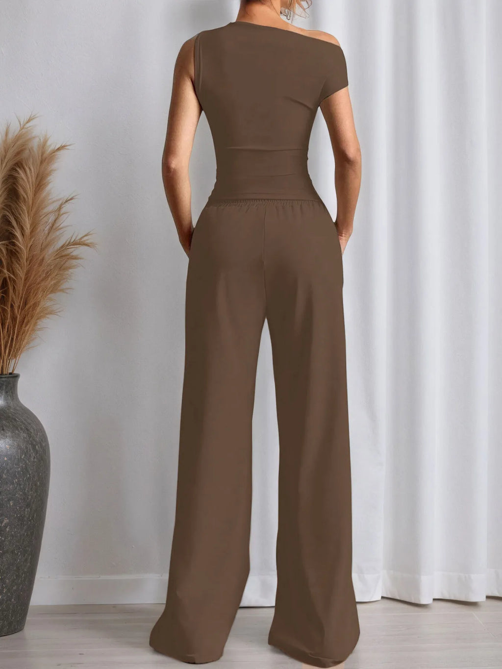 Single Shoulder Top and Pants Set - Godess beauty 