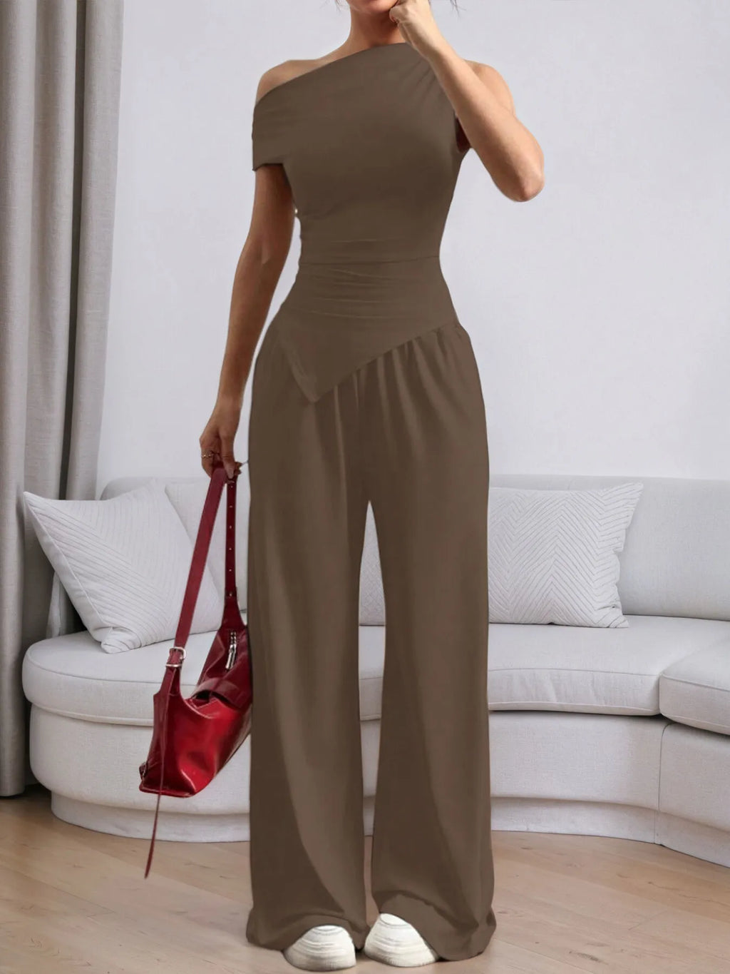 Single Shoulder Top and Pants Set - Godess beauty 