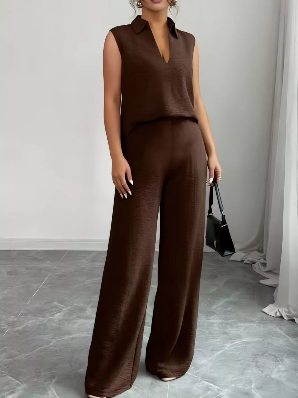 Sleeveless Top and Wide Leg Pants Set - Godess beauty 