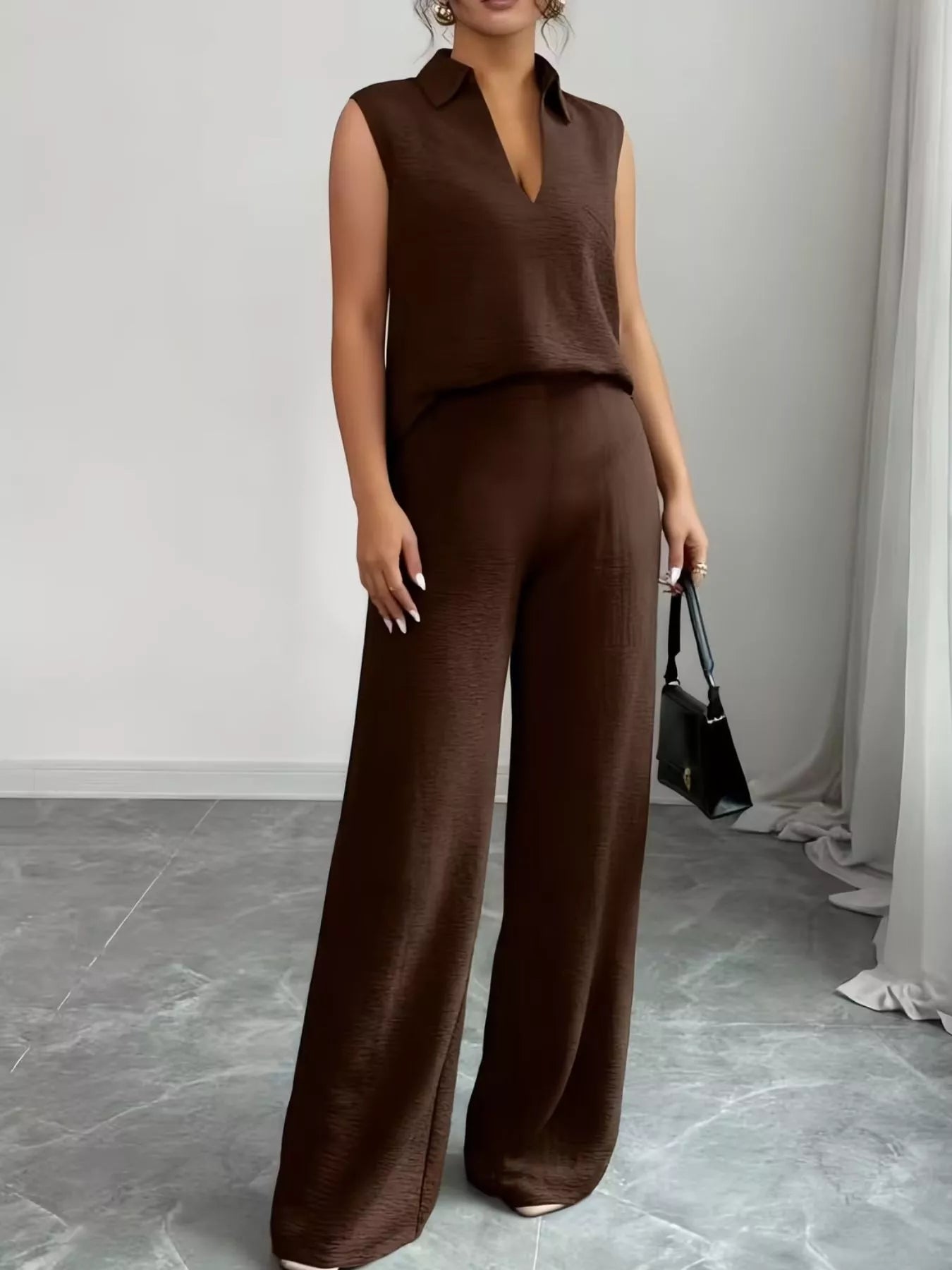 Sleeveless Top and Wide Leg Pants Set - Godess beauty 