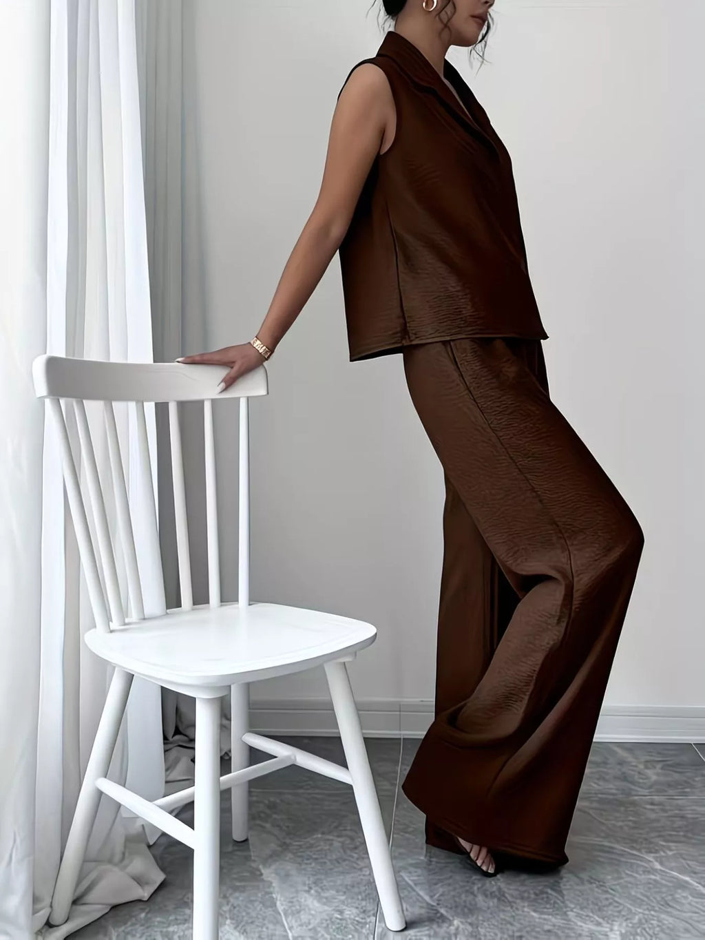 Sleeveless Top and Wide Leg Pants Set - Godess beauty 