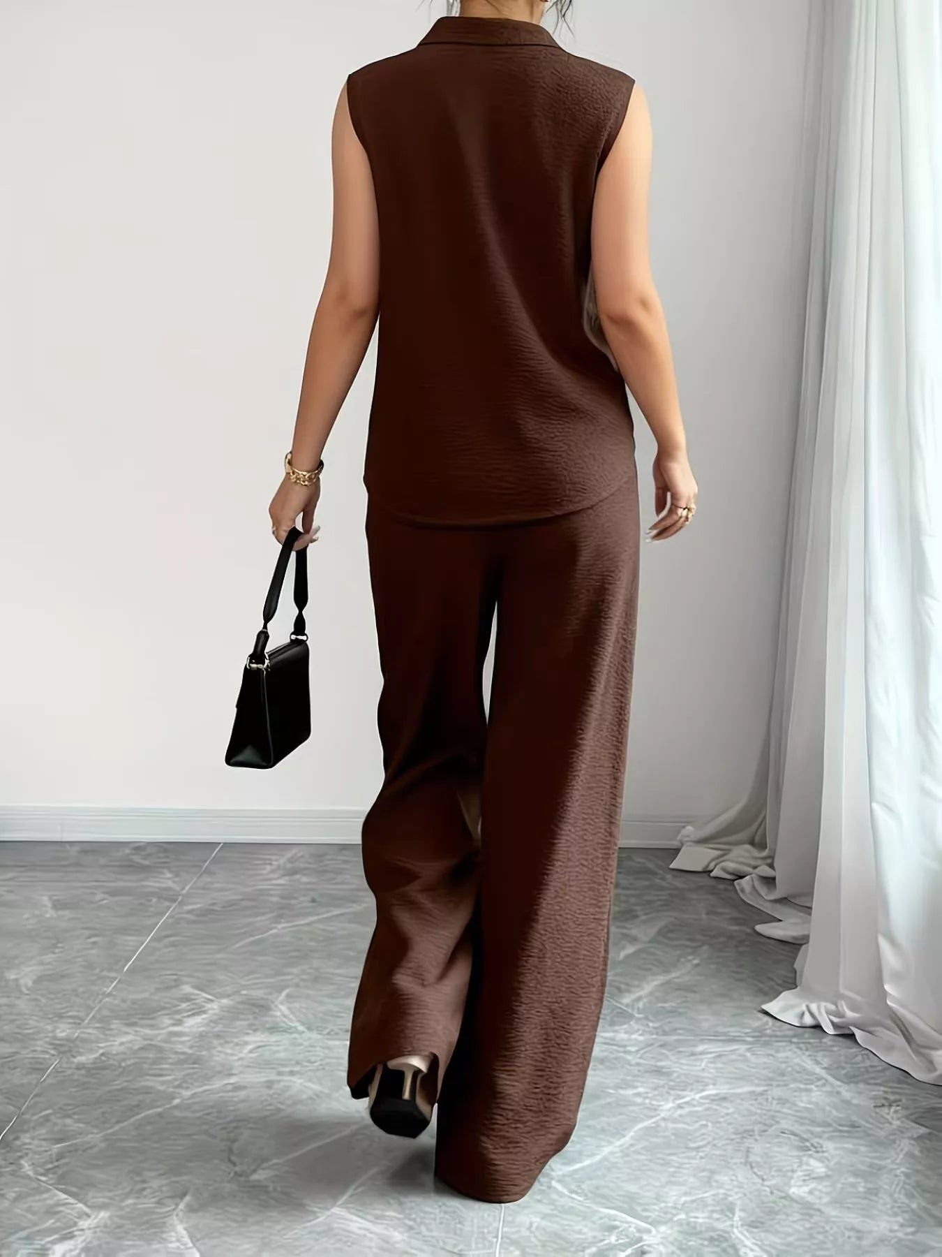 Sleeveless Top and Wide Leg Pants Set - Godess beauty 