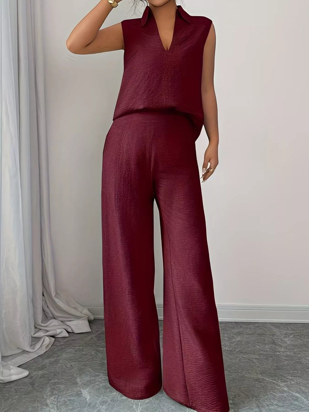 Sleeveless Top and Wide Leg Pants Set - Godess beauty 