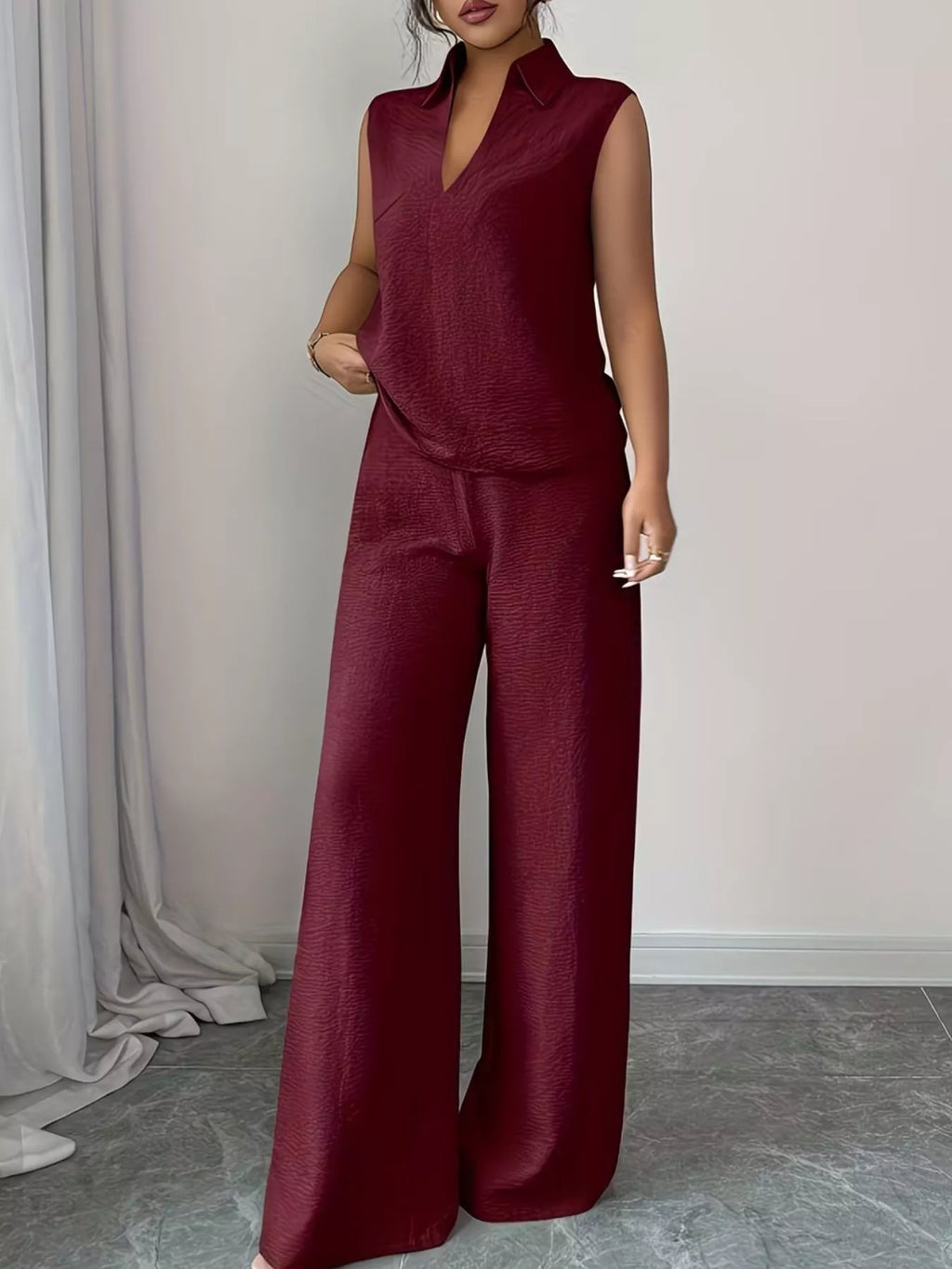 Sleeveless Top and Wide Leg Pants Set - Godess beauty 