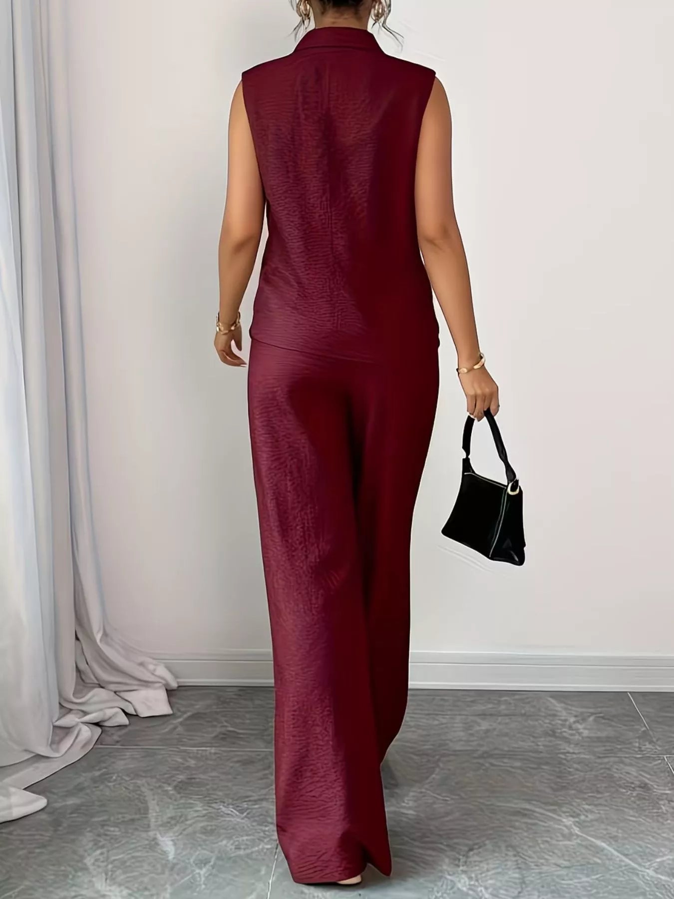 Sleeveless Top and Wide Leg Pants Set - Godess beauty 