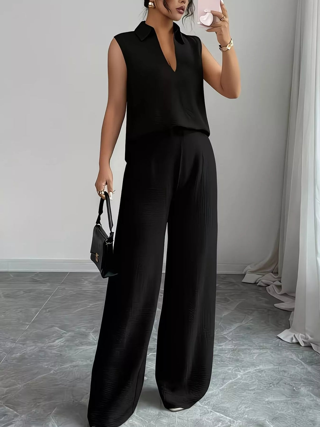 Sleeveless Top and Wide Leg Pants Set - Godess beauty 