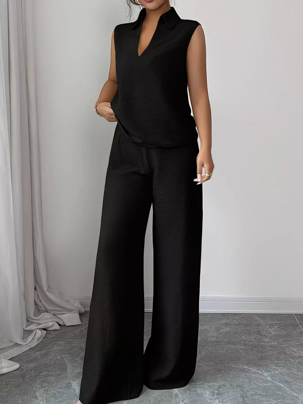 Sleeveless Top and Wide Leg Pants Set - Godess beauty 