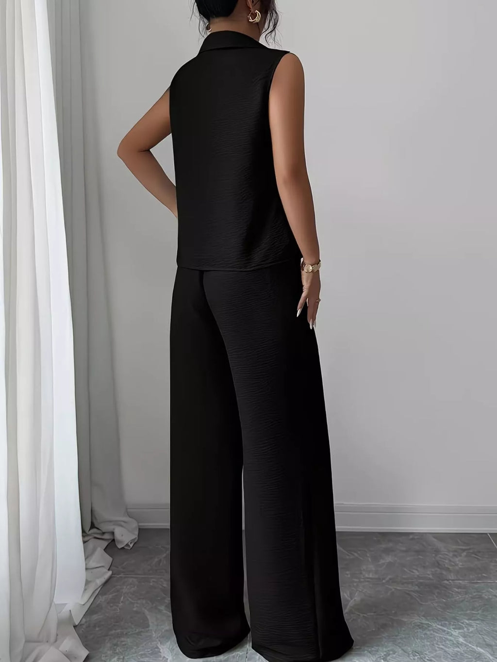 Sleeveless Top and Wide Leg Pants Set - Godess beauty 
