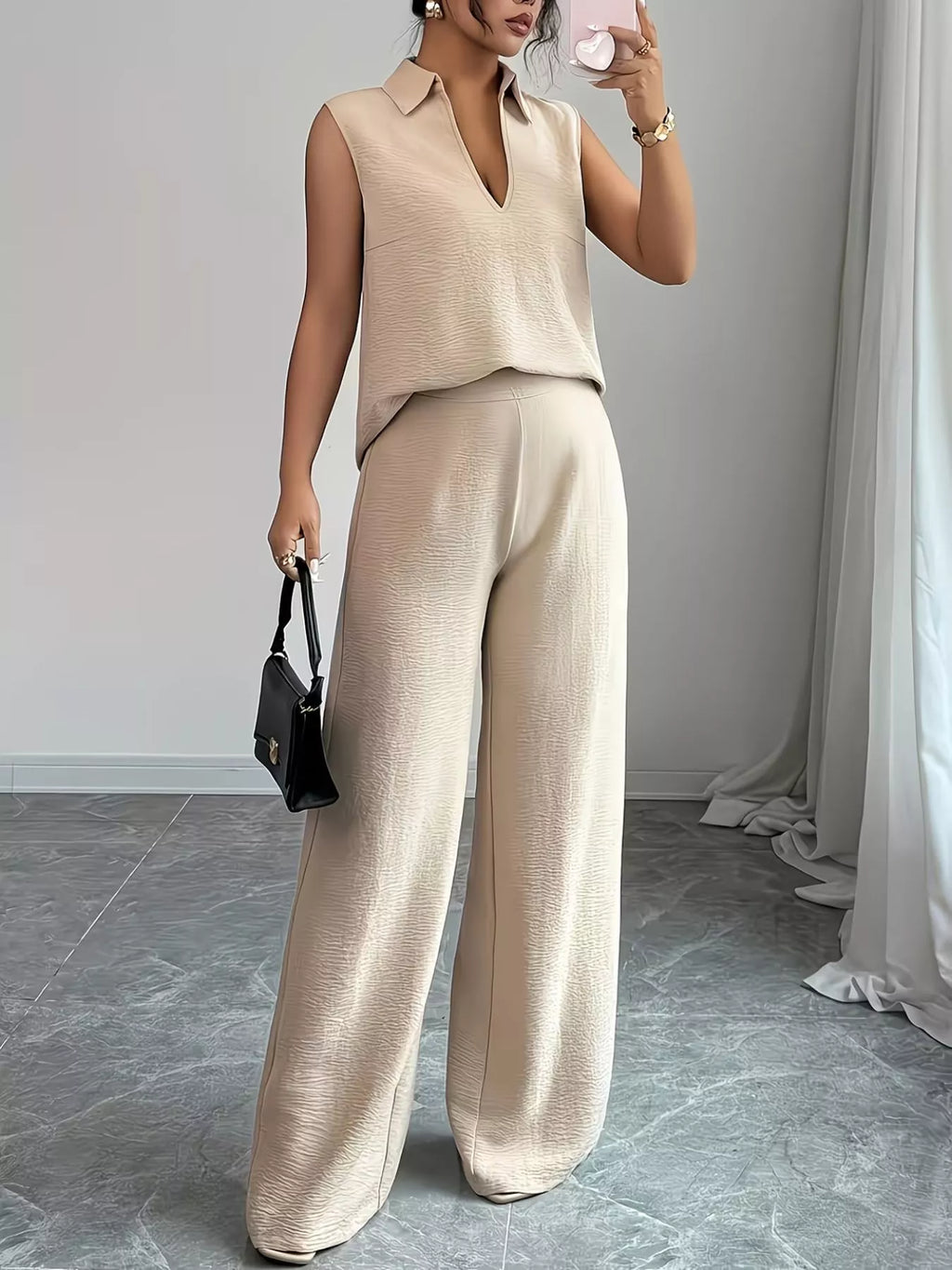 Sleeveless Top and Wide Leg Pants Set - Godess beauty 
