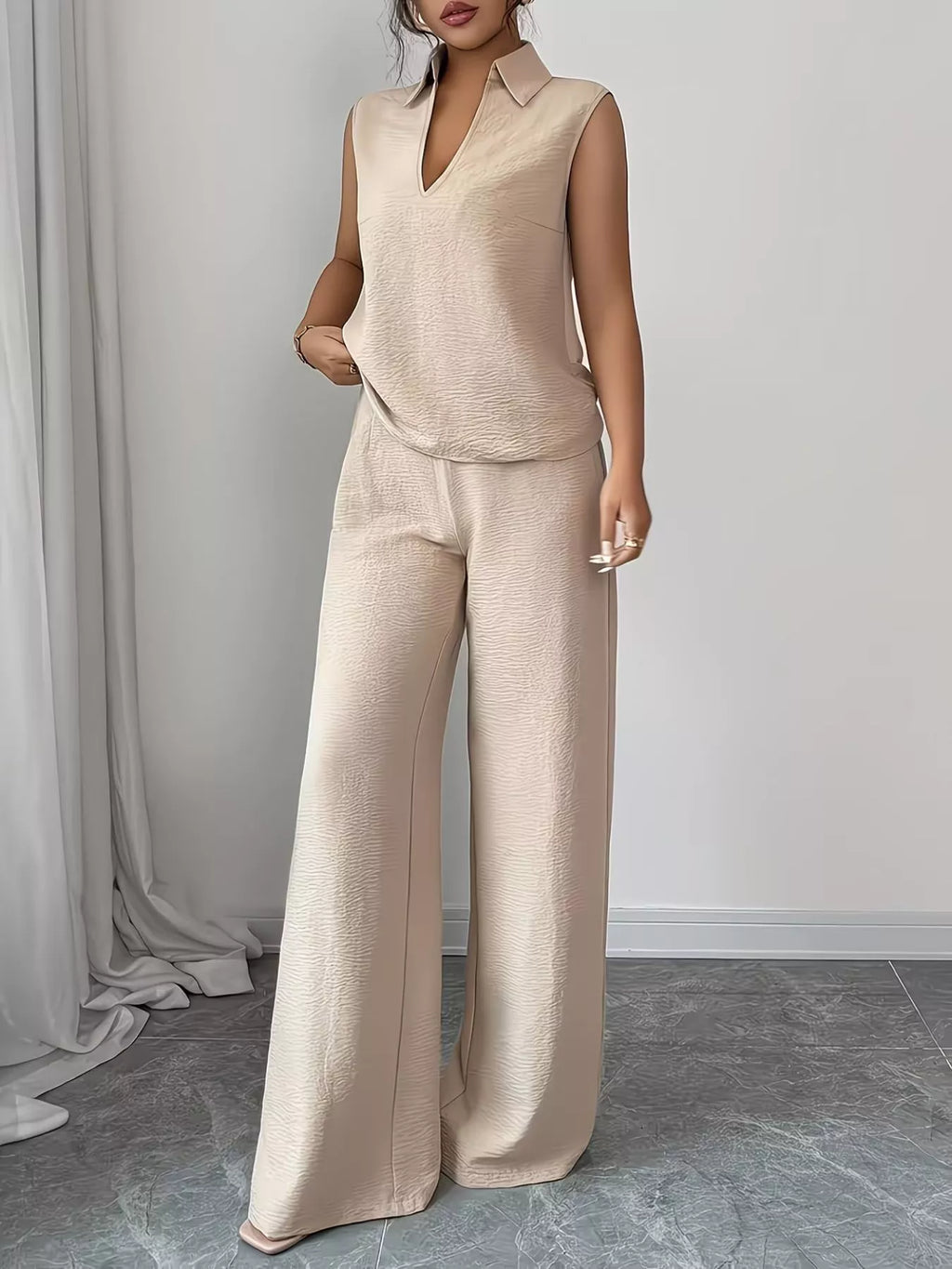 Sleeveless Top and Wide Leg Pants Set - Godess beauty 