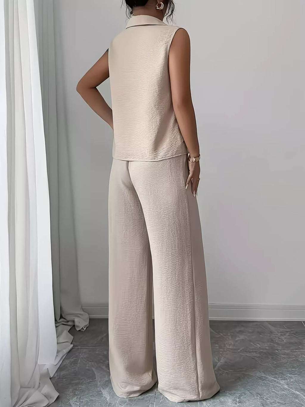 Sleeveless Top and Wide Leg Pants Set - Godess beauty 