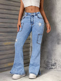 Slit Star Flare Leg Jeans - Godess beauty 