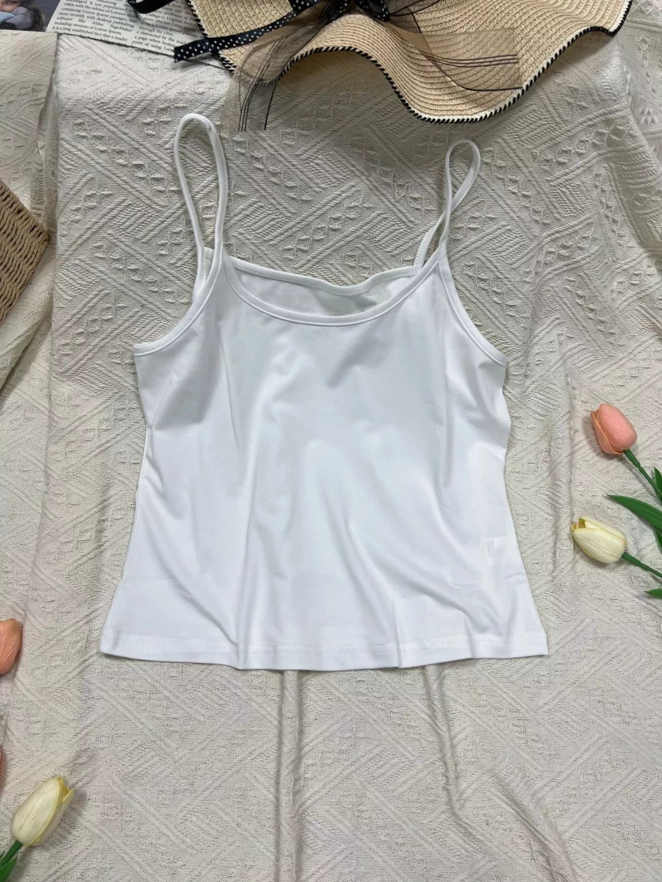 Solid Color Scoop Neck Cami - Godess beauty  #