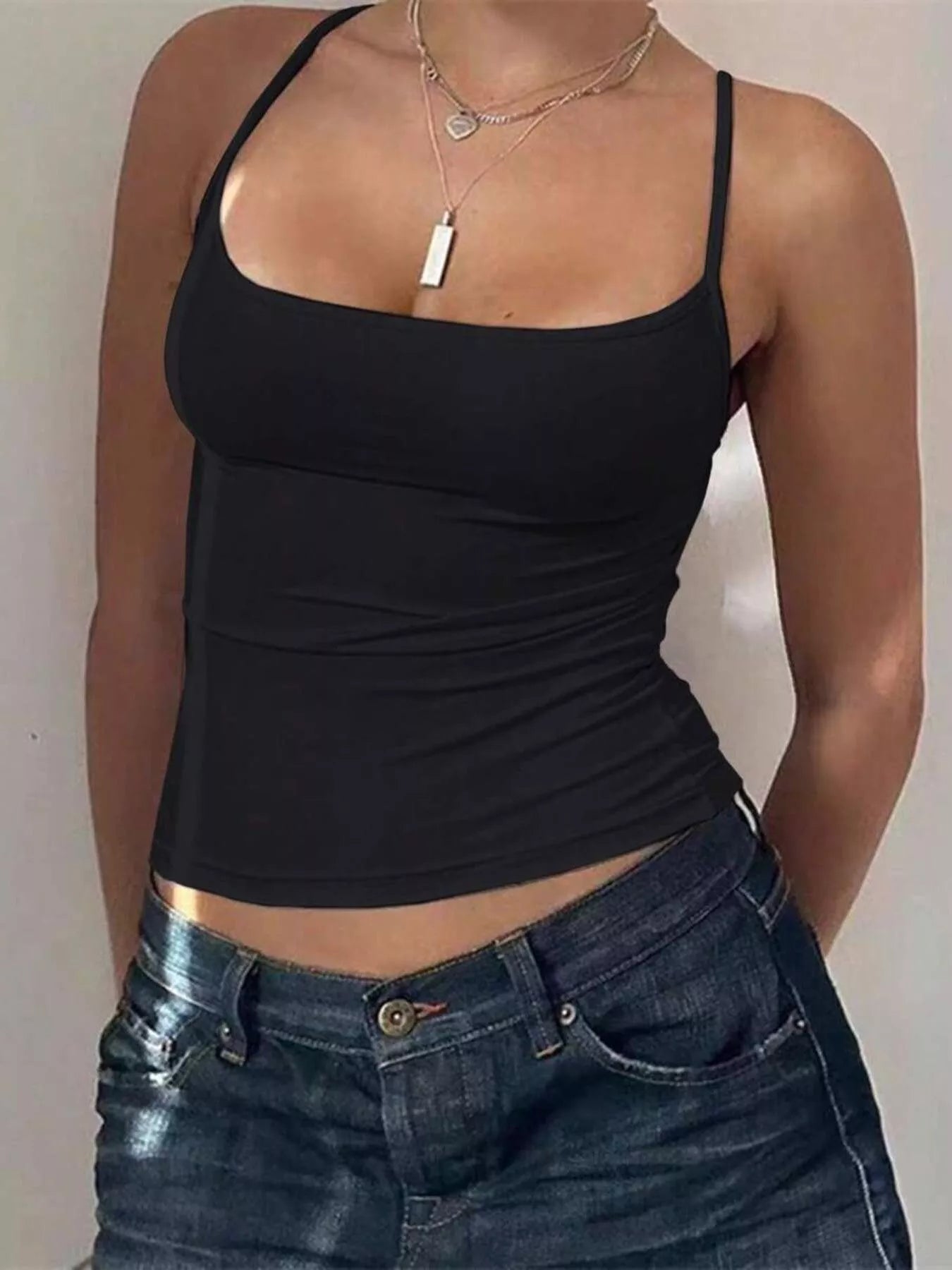 Solid Color Scoop Neck Cami - Godess beauty  #