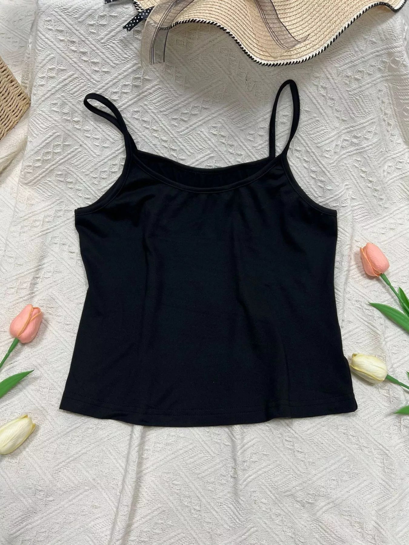 Solid Color Scoop Neck Cami - Godess beauty  #