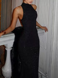 Sparkly sleeveless long sequin dress - Godess beauty 