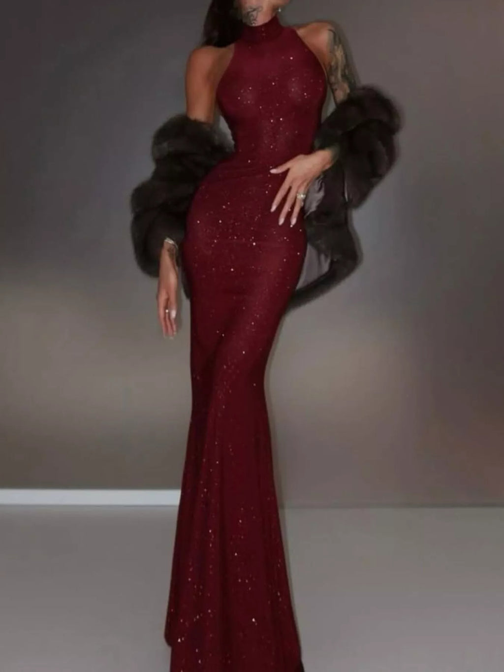 Sparkly sleeveless long sequin dress - Godess beauty 
