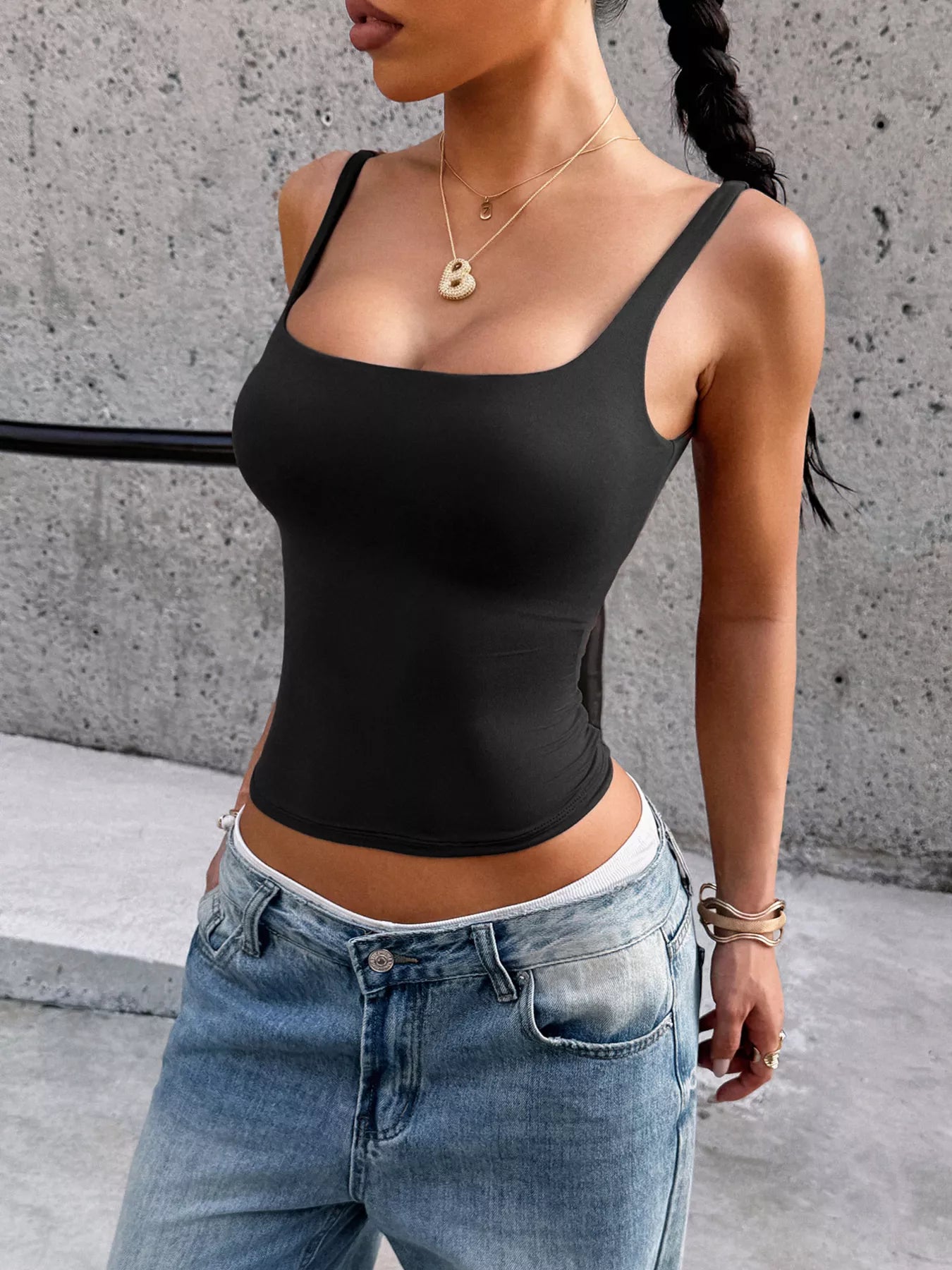 Square Neck Slim Fit Tank Top - Godess beauty  #